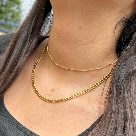 Dainty Gold Choker - Ball Chain Choker Necklace Satellite Bead Necklace Choker - Picture 6 of 7